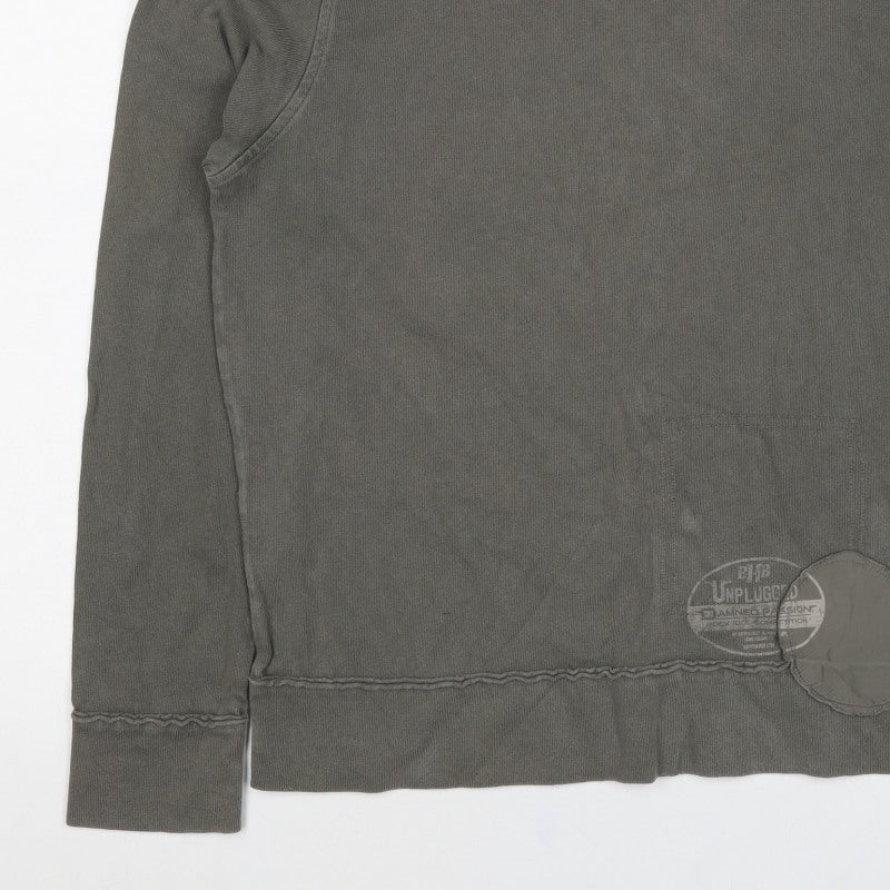 Hugo Boss Men Grey Small Pullover Crew Neck Logo Sweatshirt