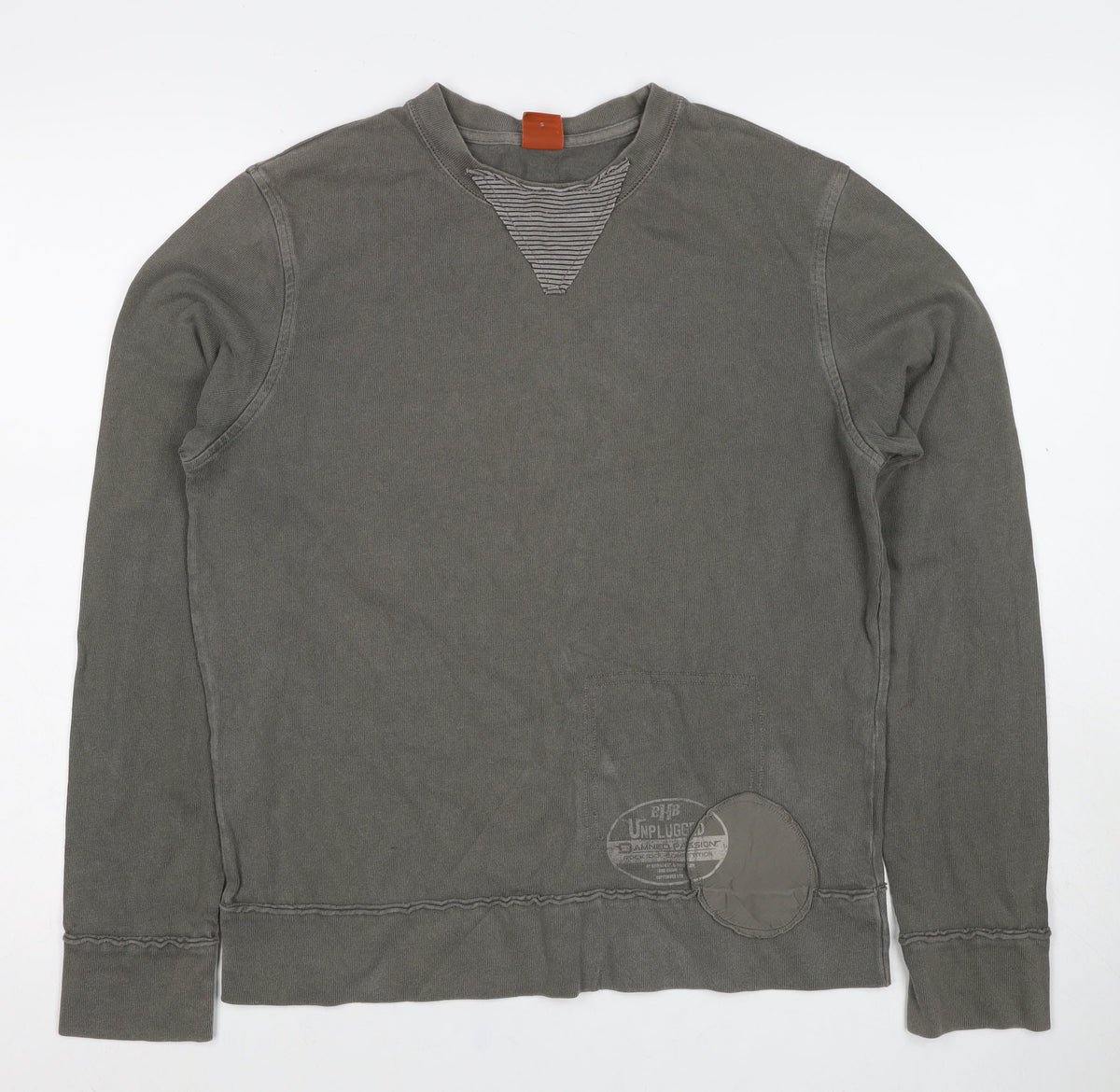 Hugo Boss Men Grey Small Pullover Crew Neck Logo Sweatshirt