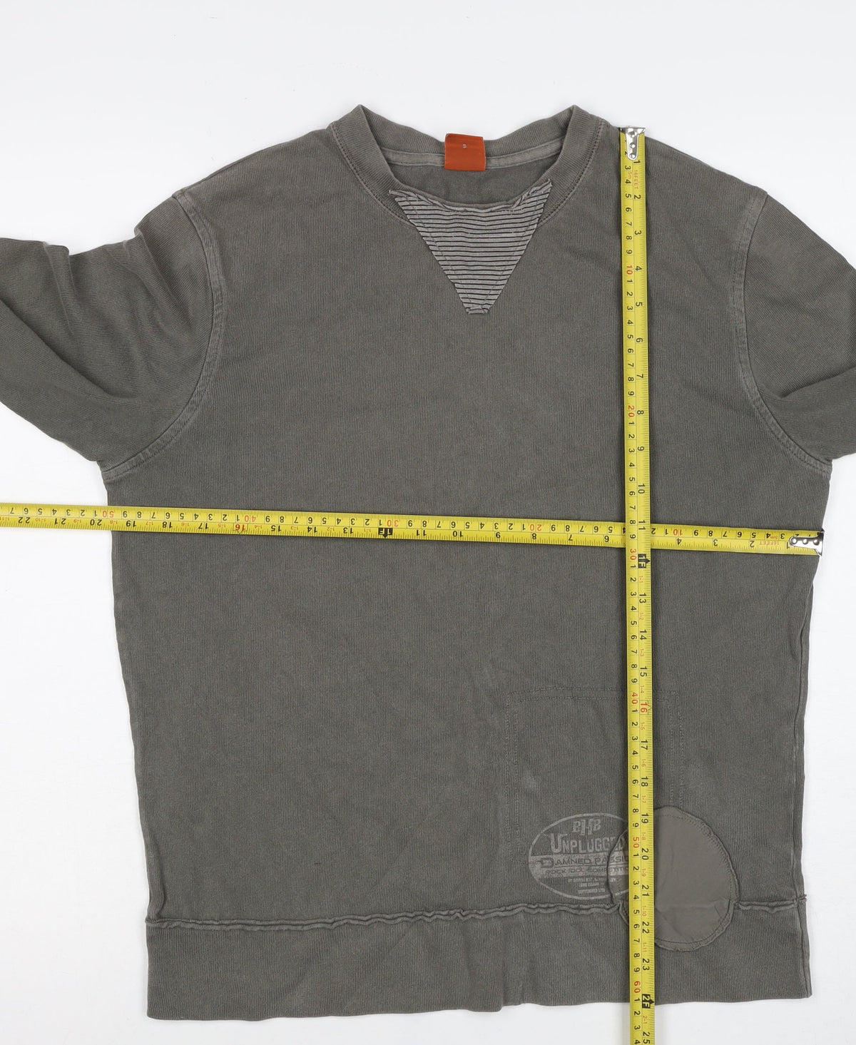 Hugo Boss Men Grey Small Pullover Crew Neck Logo Sweatshirt