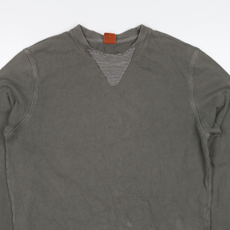Hugo Boss Men Grey Small Pullover Crew Neck Logo Sweatshirt