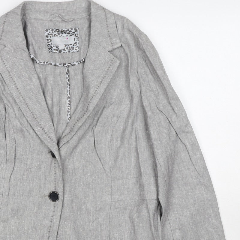 Per Una Women’s Grey Linen Cotton Blazer Jacket UK 16 Single-Breasted