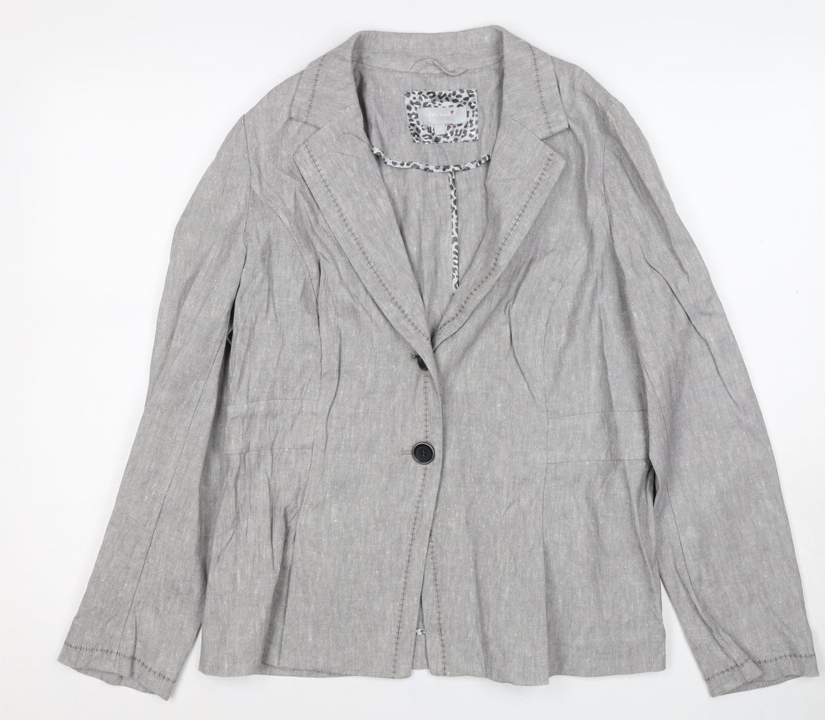 Per Una Women’s Grey Linen Cotton Blazer Jacket UK 16 Single-Breasted