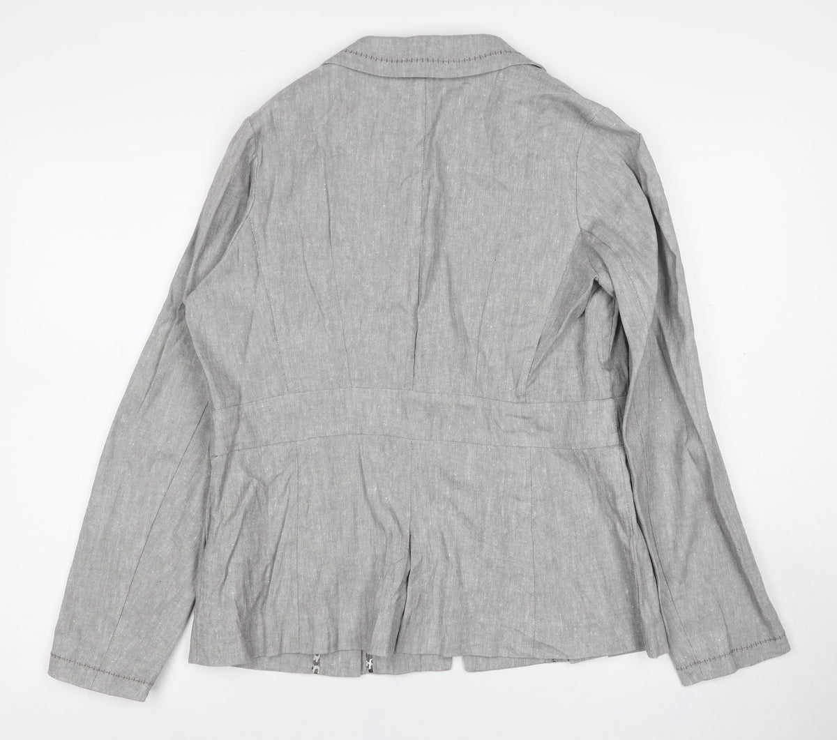 Per Una Women’s Grey Linen Cotton Blazer Jacket UK 16 Single-Breasted