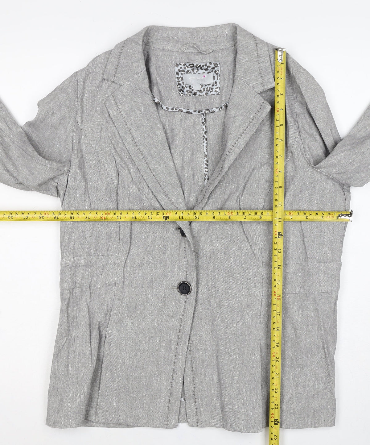 Per Una Women’s Grey Linen Cotton Blazer Jacket UK 16 Single-Breasted