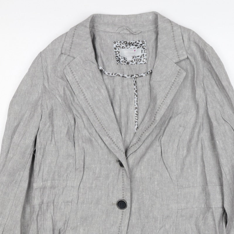 Per Una Women’s Grey Linen Cotton Blazer Jacket UK 16 Single-Breasted