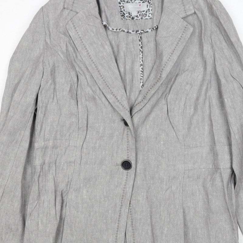 Per Una Women’s Grey Linen Cotton Blazer Jacket UK 16 Single-Breasted