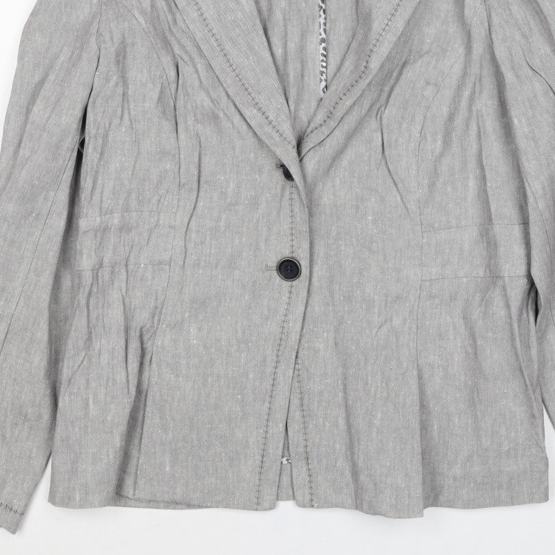 Per Una Women’s Grey Linen Cotton Blazer Jacket UK 16 Single-Breasted