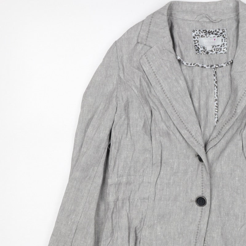 Per Una Women’s Grey Linen Cotton Blazer Jacket UK 16 Single-Breasted