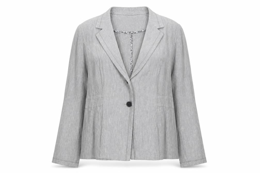 Per Una Women’s Grey Linen Cotton Blazer Jacket UK 16 Single-Breasted