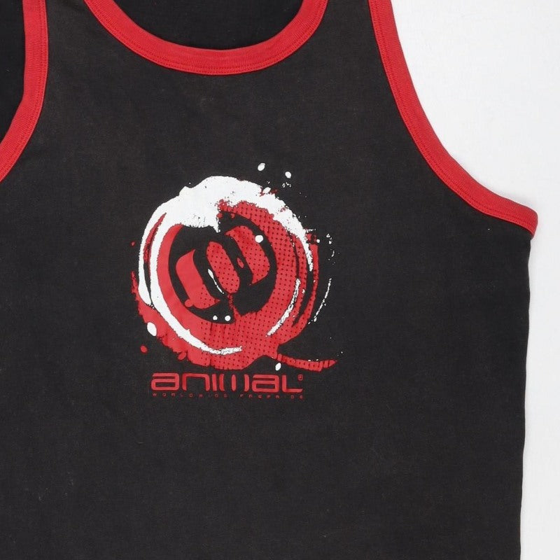 Animal Men’s Black Red Rose Graphic Ringer Sleeveless T-Shirt M