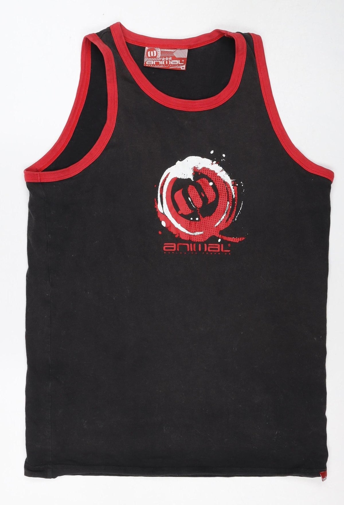 Animal Men’s Black Red Rose Graphic Ringer Sleeveless T-Shirt M