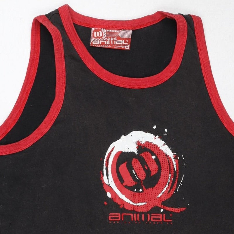 Animal Men’s Black Red Rose Graphic Ringer Sleeveless T-Shirt M