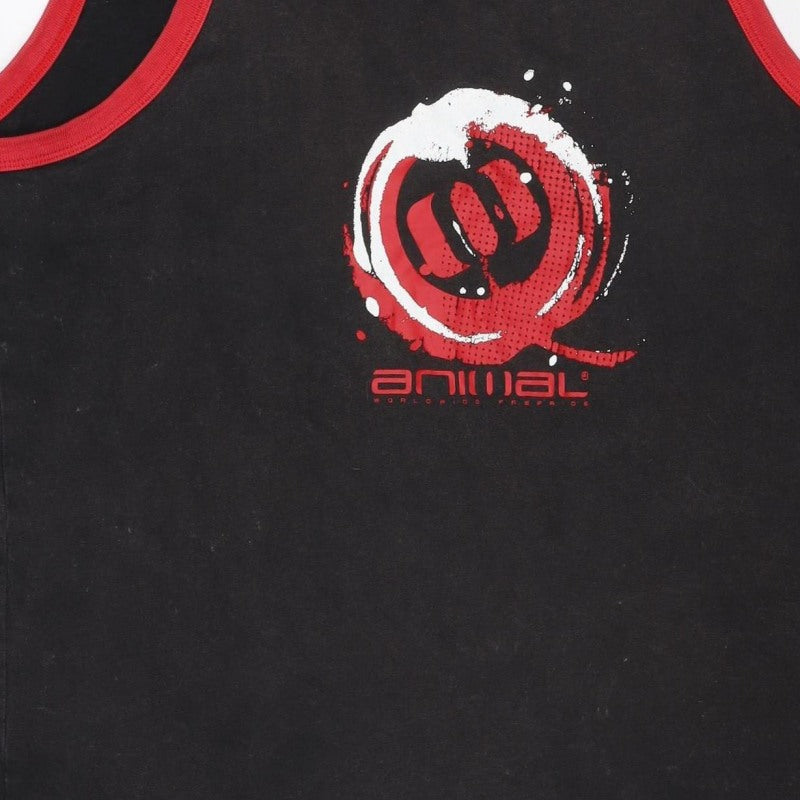 Animal Men’s Black Red Rose Graphic Ringer Sleeveless T-Shirt M