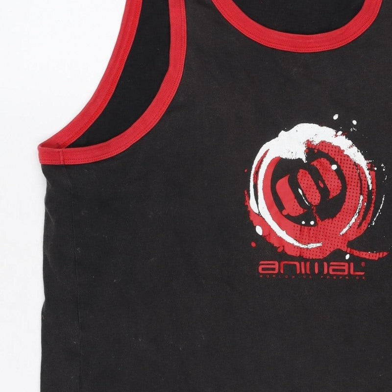 Animal Men’s Black Red Rose Graphic Ringer Sleeveless T-Shirt M