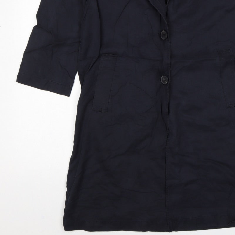 Zara Women Black UK 6 Long Overcoat Lyocell Button Pockets