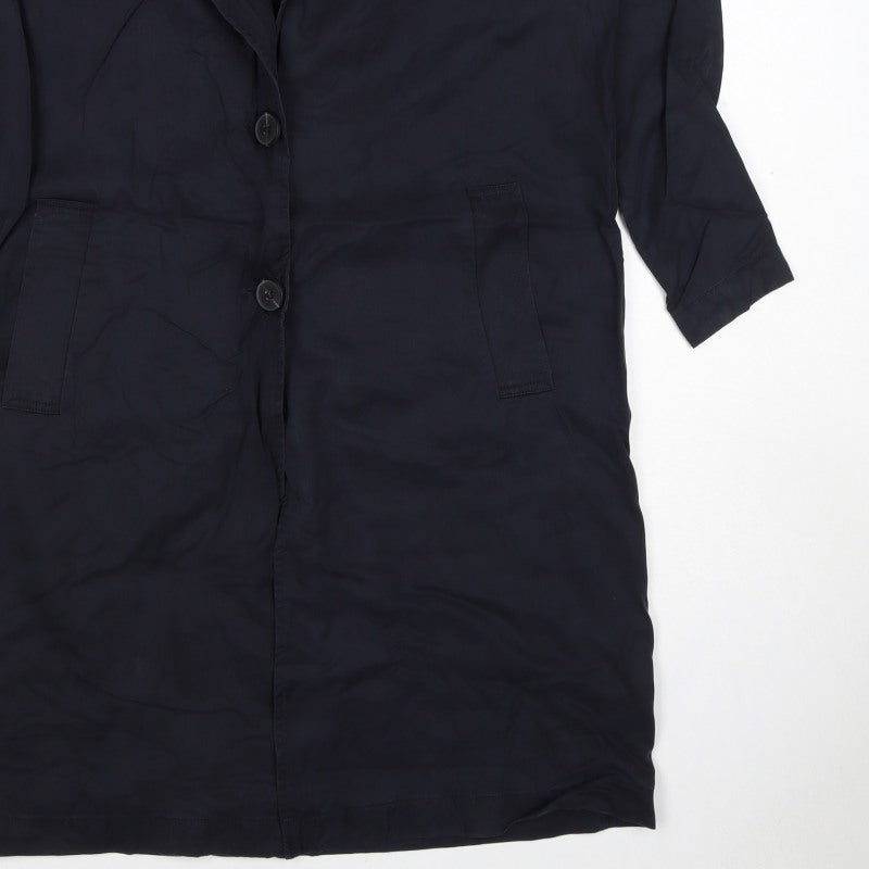 Zara Women Black UK 6 Long Overcoat Lyocell Button Pockets