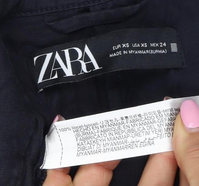 Zara Women Black UK 6 Long Overcoat Lyocell Button Pockets