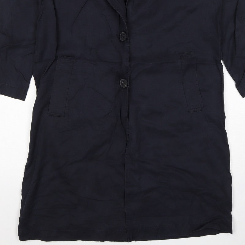 Zara Women Black UK 6 Long Overcoat Lyocell Button Pockets