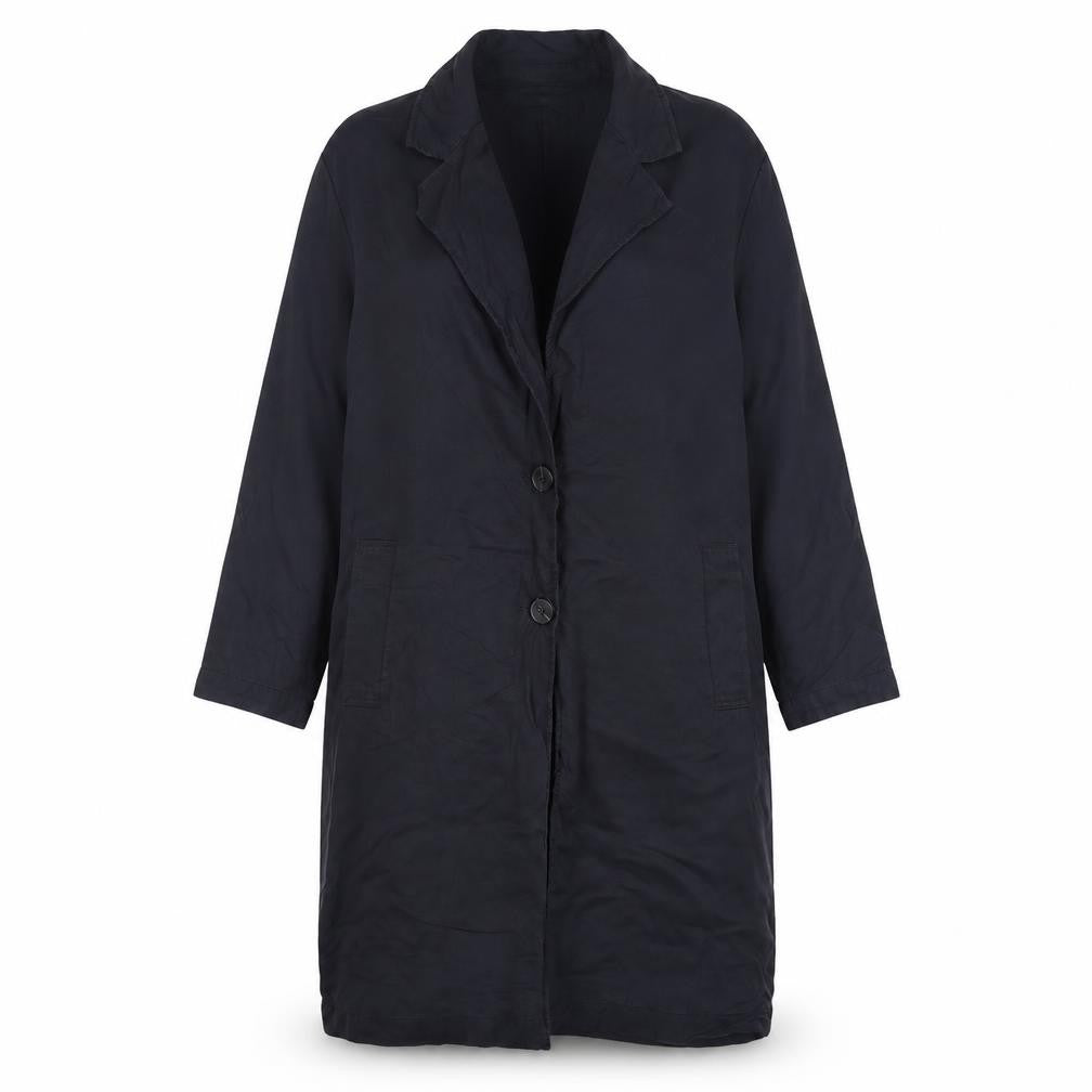 Zara Women Black UK 6 Long Overcoat Lyocell Button Pockets