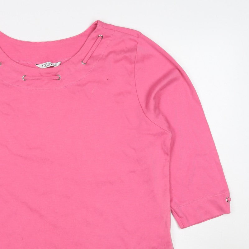 Canvas Women Pink Size 18 3/4 Sleeve Strap Detail Jersey Top