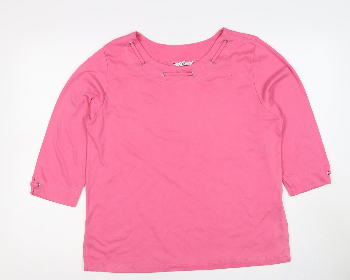Canvas Women Pink Size 18 3/4 Sleeve Strap Detail Jersey Top