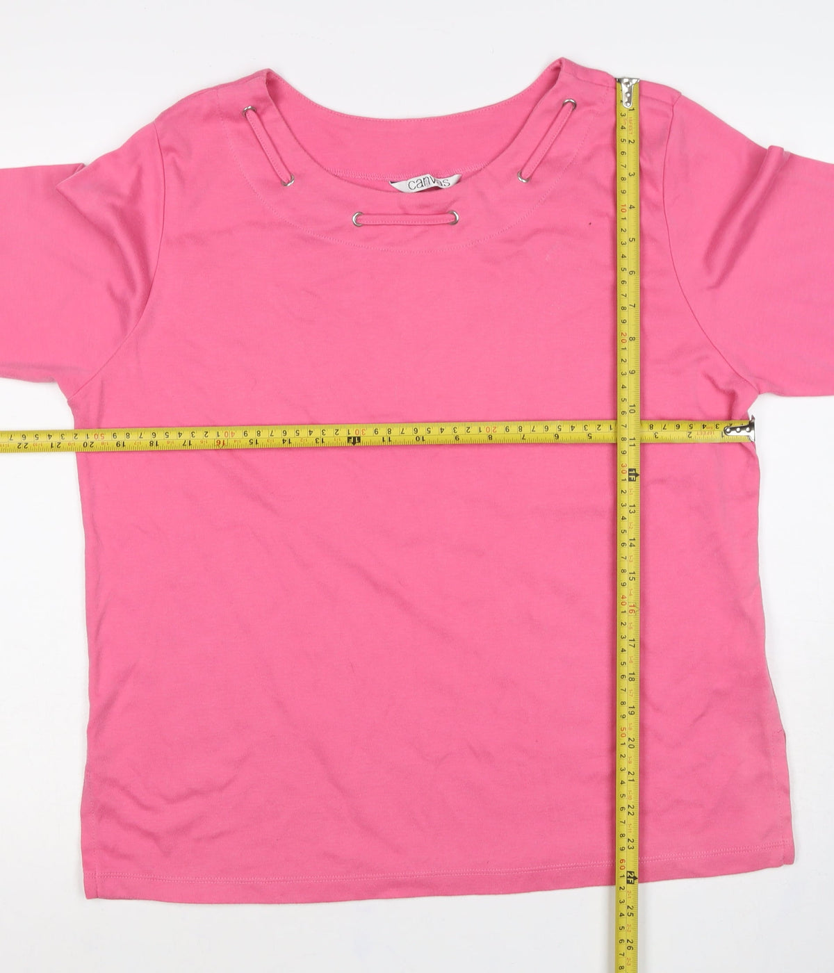 Canvas Women Pink Size 18 3/4 Sleeve Strap Detail Jersey Top