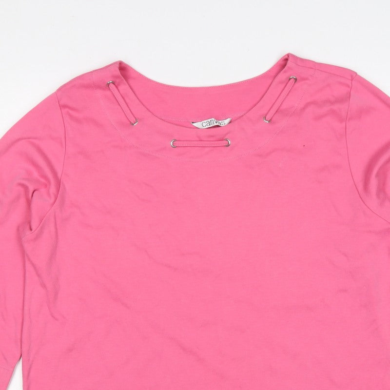 Canvas Women Pink Size 18 3/4 Sleeve Strap Detail Jersey Top