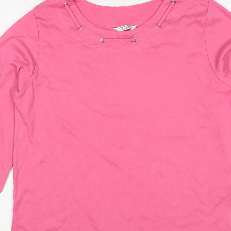 Canvas Women Pink Size 18 3/4 Sleeve Strap Detail Jersey Top