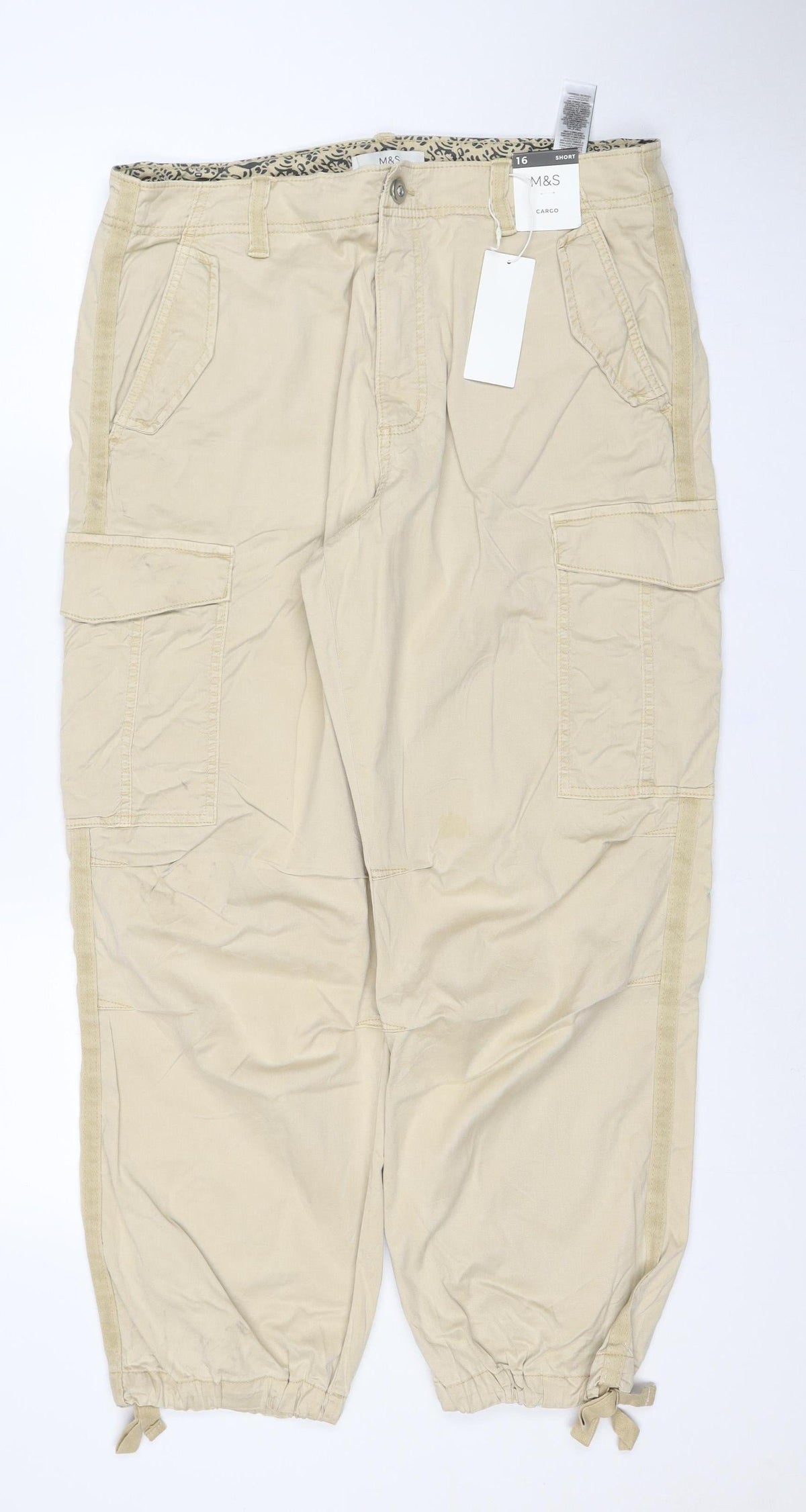 Marks & Spencer Women Beige Size 16 Short Cargo Trousers Pockets