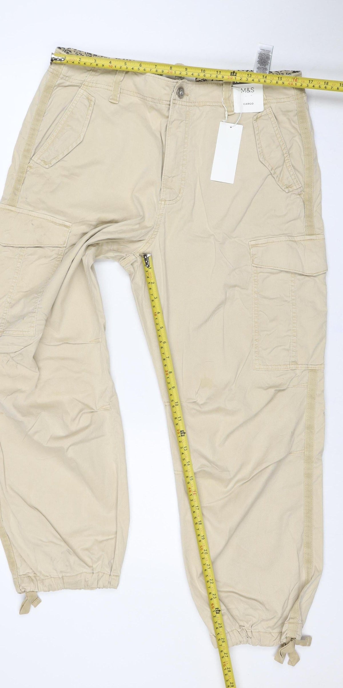 Marks & Spencer Women Beige Size 16 Short Cargo Trousers Pockets