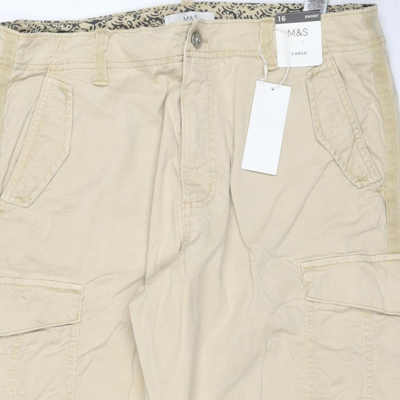 Marks & Spencer Women Beige Size 16 Short Cargo Trousers Pockets