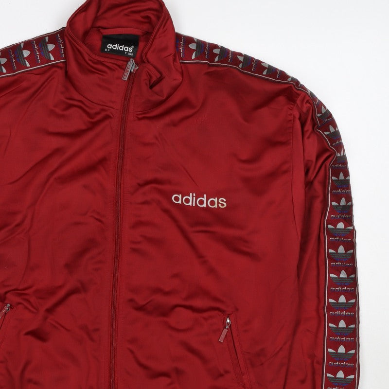 Adidas Women Red UK 14 Full Zip Logo Track Jacket Sweatshirt