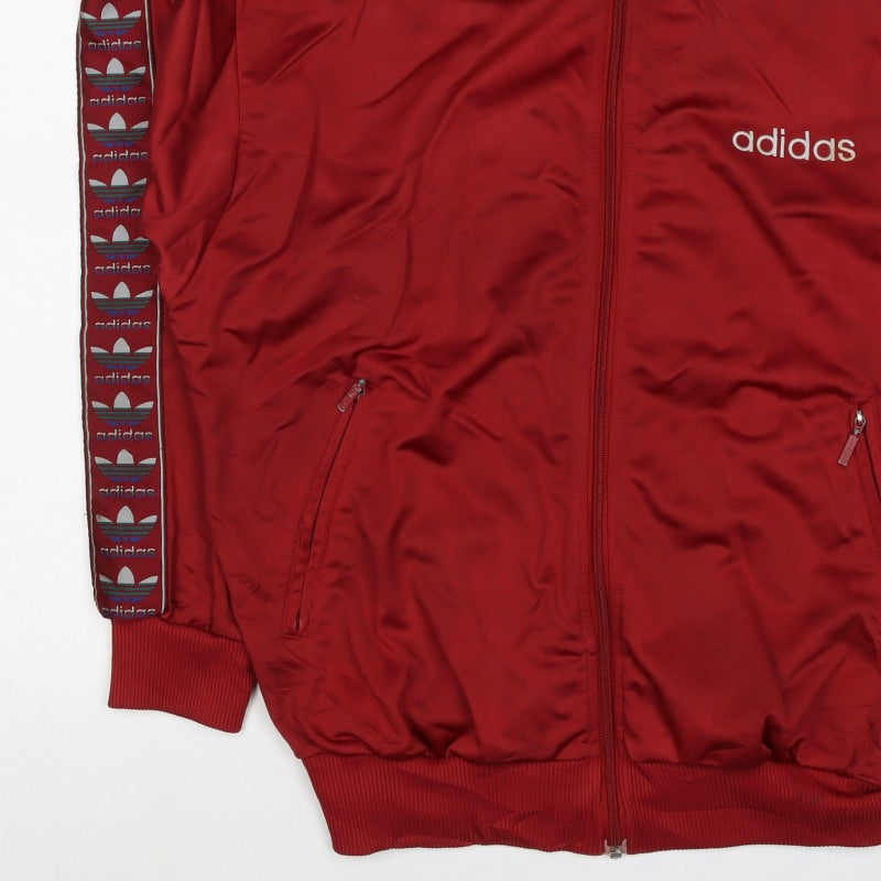 Adidas Women Red UK 14 Full Zip Logo Track Jacket Sweatshirt