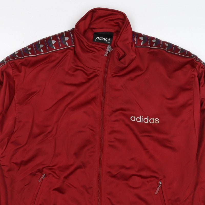 Adidas Women Red UK 14 Full Zip Logo Track Jacket Sweatshirt