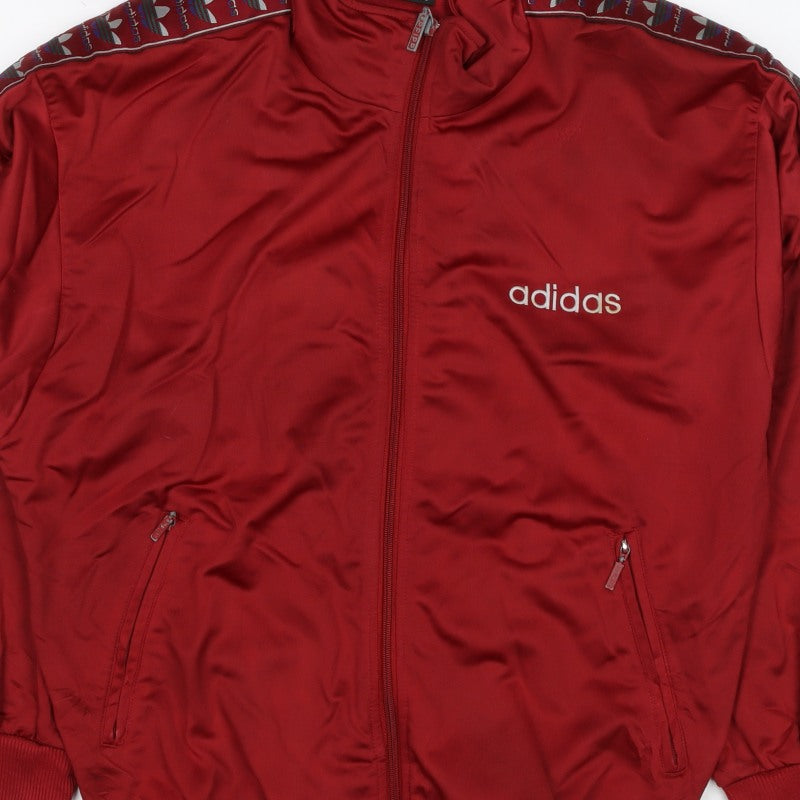 Adidas Women Red UK 14 Full Zip Logo Track Jacket Sweatshirt