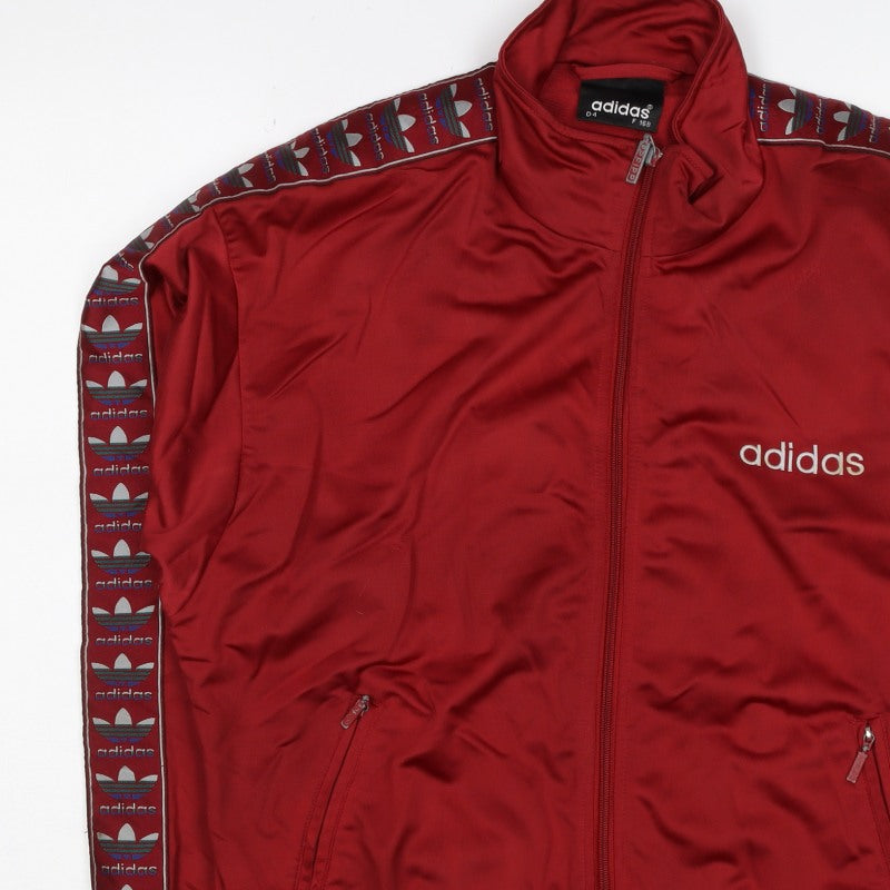 Adidas Women Red UK 14 Full Zip Logo Track Jacket Sweatshirt