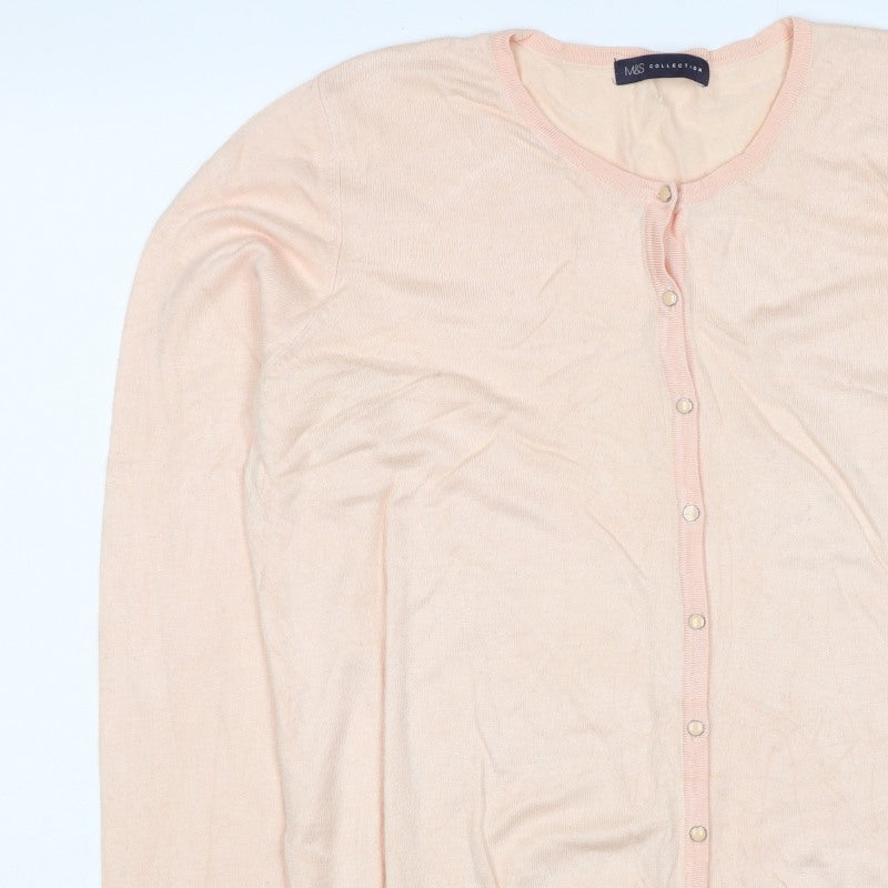 Marks and Spencer Women Pink Size 18 Cotton Knit Button Cardigan