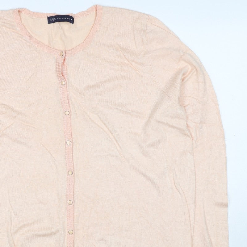 Marks and Spencer Women Pink Size 18 Cotton Knit Button Cardigan