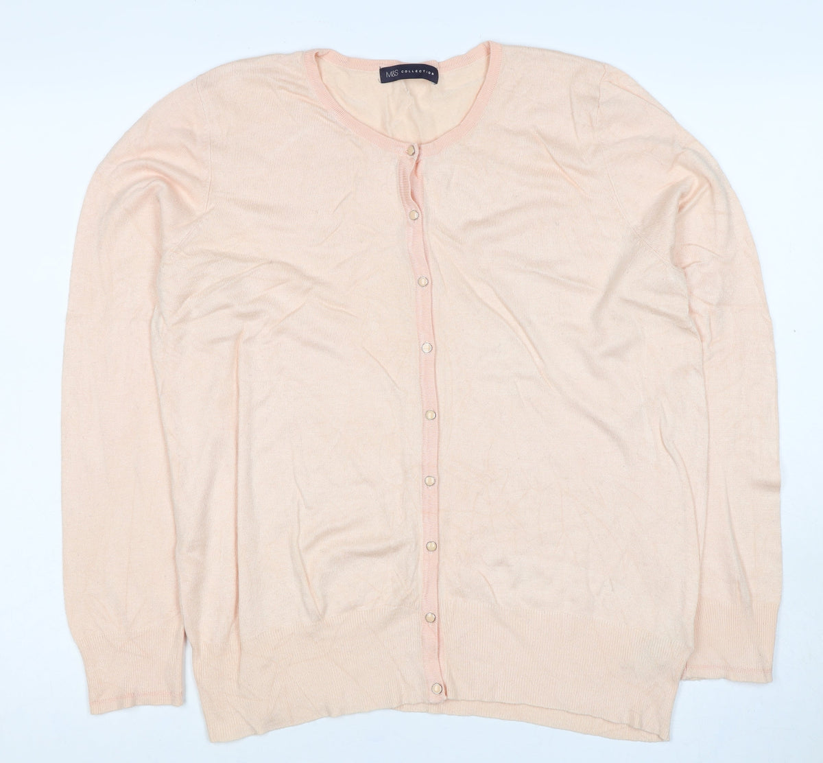 Marks and Spencer Women Pink Size 18 Cotton Knit Button Cardigan