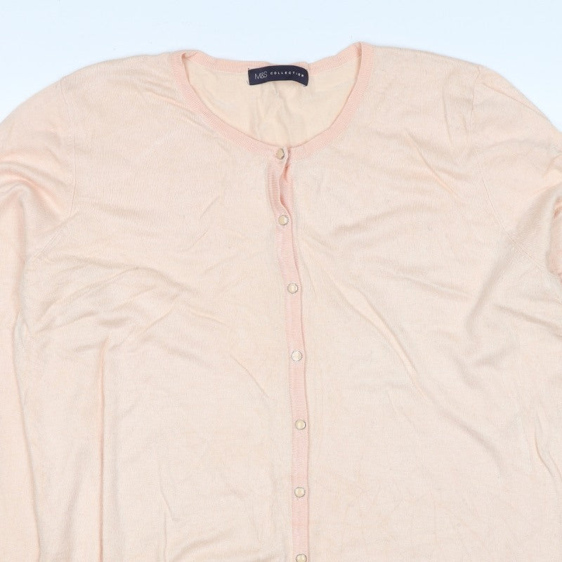Marks and Spencer Women Pink Size 18 Cotton Knit Button Cardigan