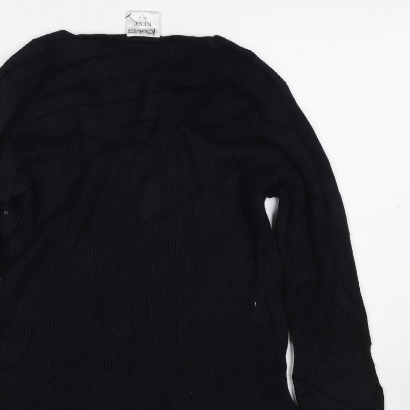 Next Women Black UK 14 Rib Knit Square Neck Long Sleeve Top