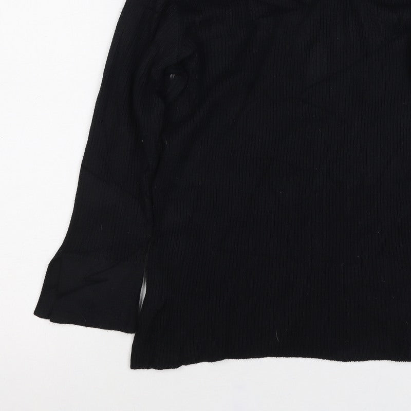 Next Women Black UK 14 Rib Knit Square Neck Long Sleeve Top
