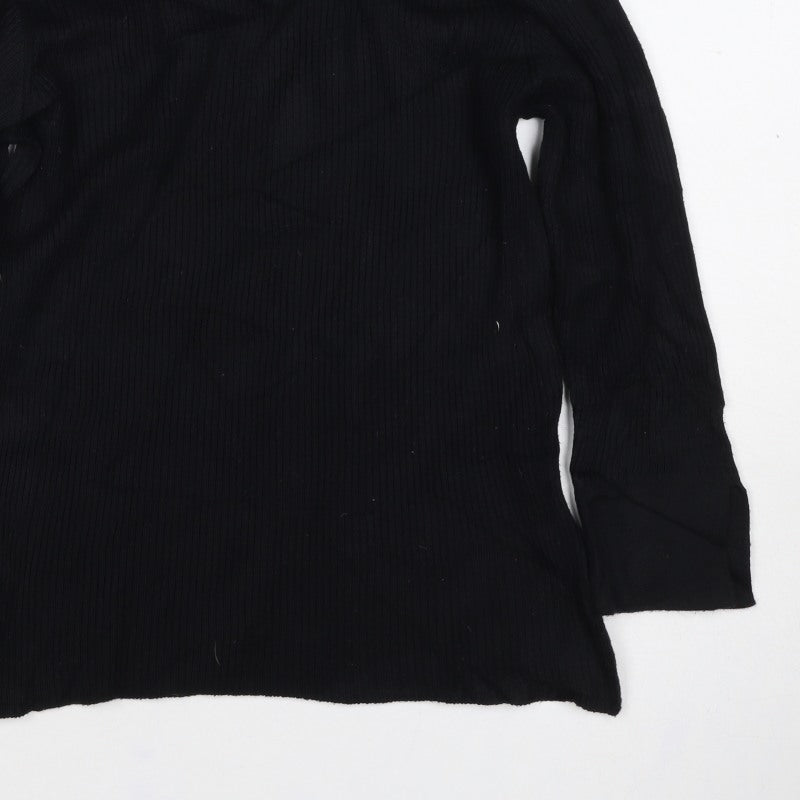 Next Women Black UK 14 Rib Knit Square Neck Long Sleeve Top