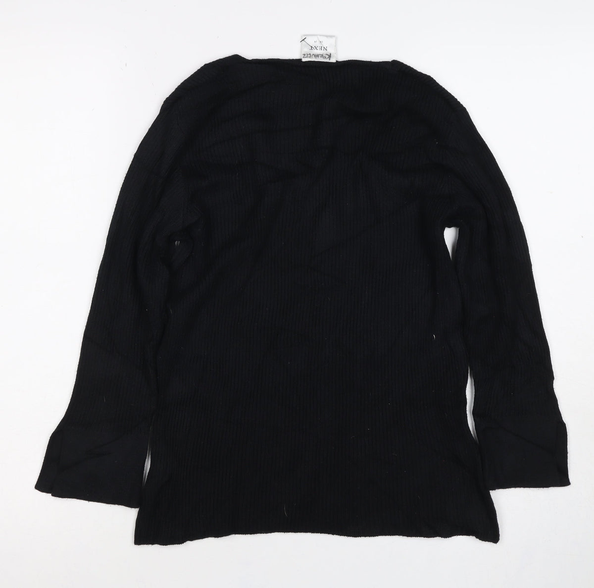 Next Women Black UK 14 Rib Knit Square Neck Long Sleeve Top