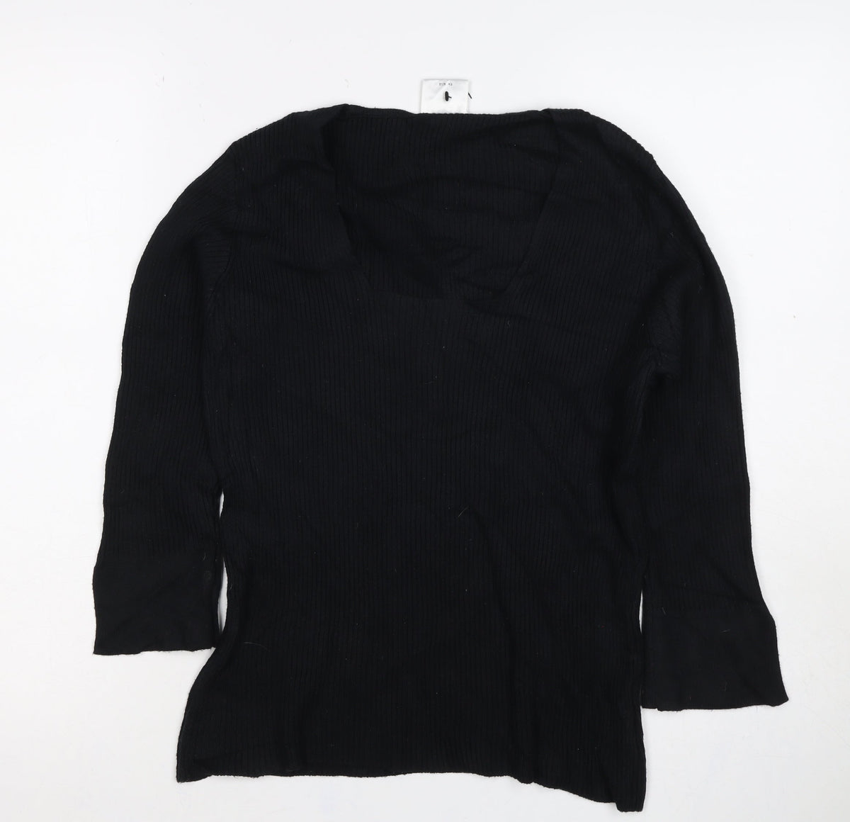 Next Women Black UK 14 Rib Knit Square Neck Long Sleeve Top