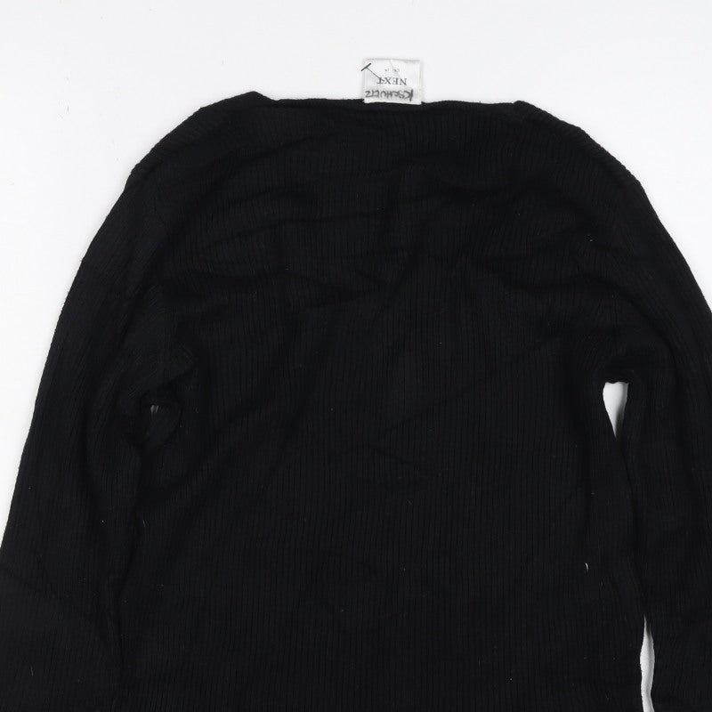 Next Women Black UK 14 Rib Knit Square Neck Long Sleeve Top