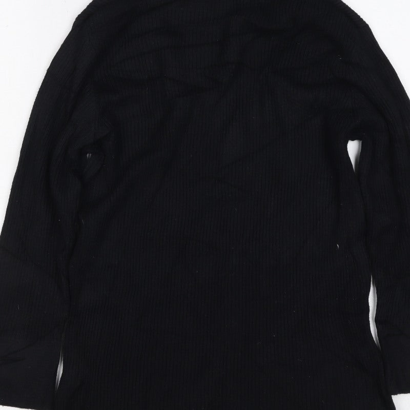 Next Women Black UK 14 Rib Knit Square Neck Long Sleeve Top