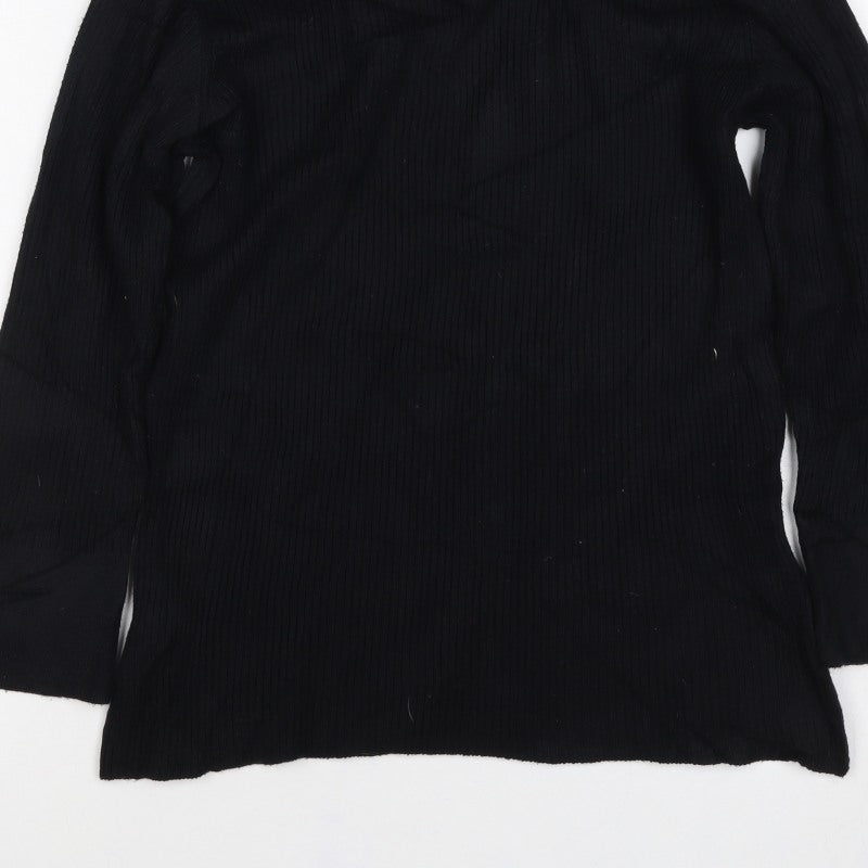 Next Women Black UK 14 Rib Knit Square Neck Long Sleeve Top
