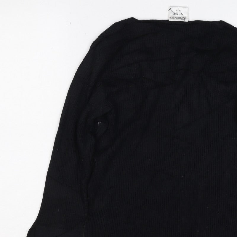 Next Women Black UK 14 Rib Knit Square Neck Long Sleeve Top