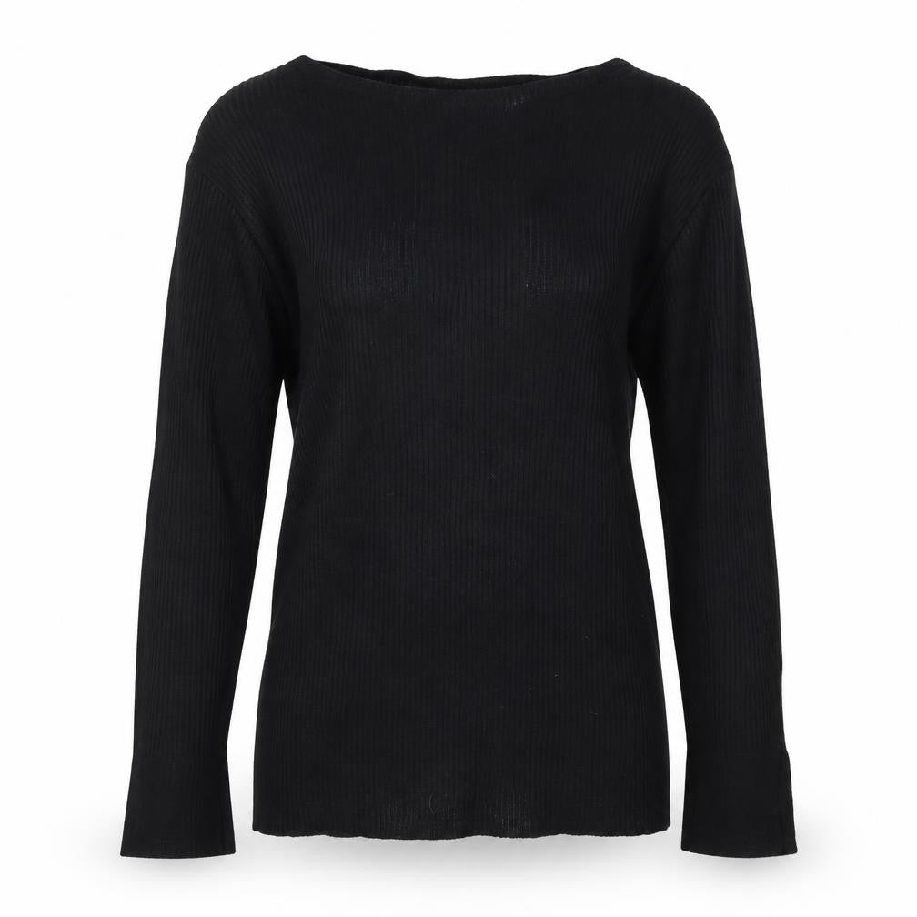 Next Women Black UK 14 Rib Knit Square Neck Long Sleeve Top